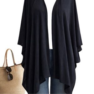 Chico’s Navy Blue Draped Poncho OSFM Open Front Cape Sleeve Lightweight Layer